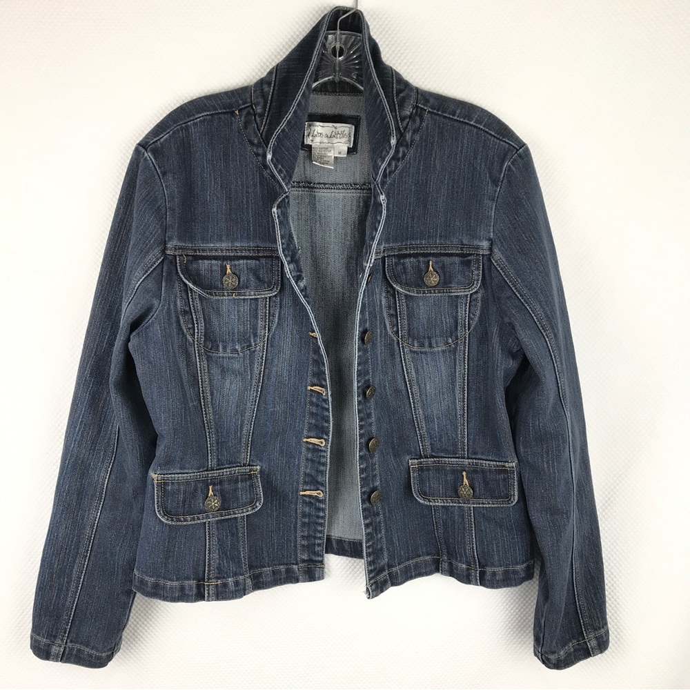 LIVE A LITTLE Stretch Denim Jean Jacket Medium Dark Blue Womens M